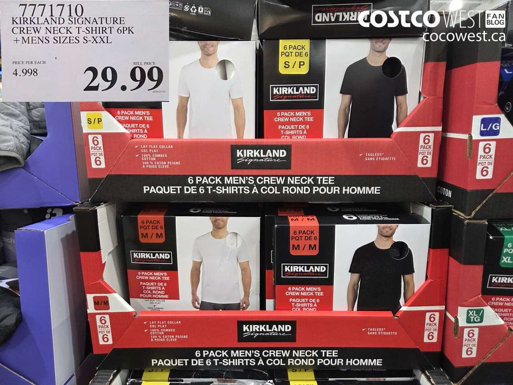 Kirkland Signature Men's Crew Neck T-Shirt 6 Pack S White
